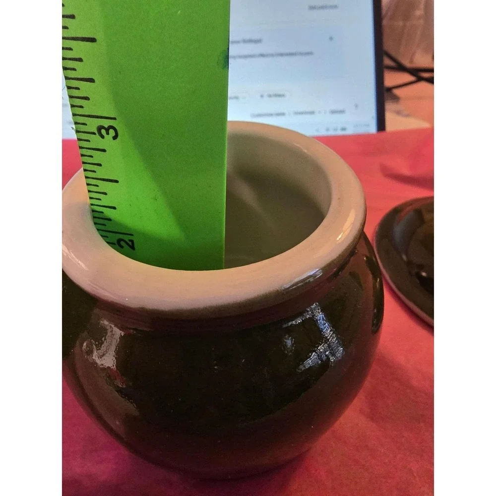 Vintage Hall China made in‎ USA Covered Sugar Bowl and Creamer Set Dark Green